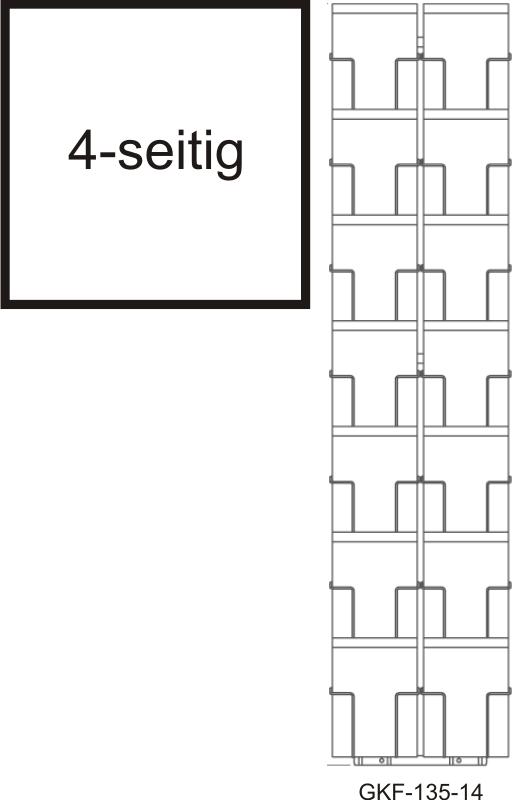 Karten-Bodenständer, 135 mm, 56 Fächer,  2-reihig, 4-seitig, silber, 28 mm